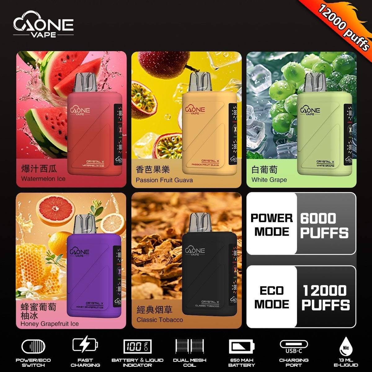AONE Crystal X 水晶 V2 
12000口 一次性